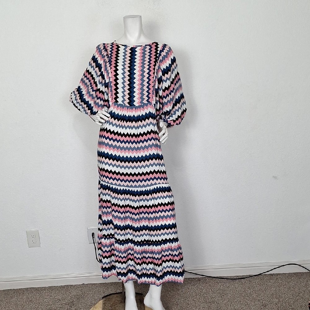 Women's Multicolor Chevron Patterned Puff Sleeve … - image 2